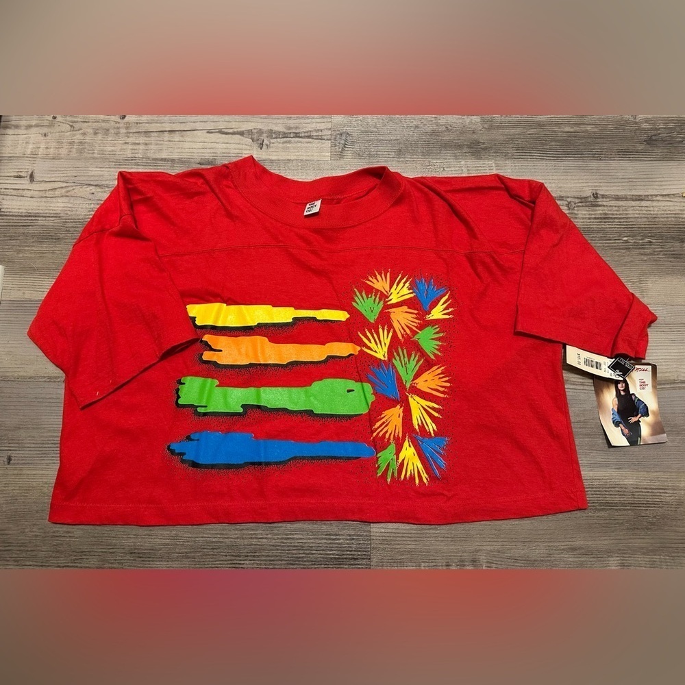 red y2k cropped vintage - retro funky graphic t-shirt NWT - Picture 2 of 11